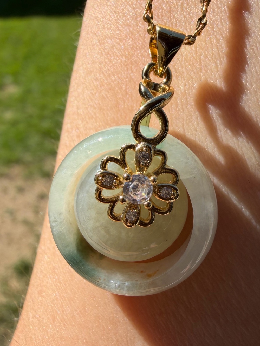 Natural Burmese Grade A Ice Jadeite Mother-Child Peace Buckle pendant - Picture 4 of 13